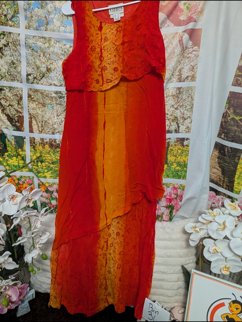Sleeveless Gradient Red-Orange Maxi Dress by MEDIUM